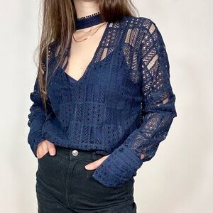 *The Fifth Label Lace Navy Turtle Neck Long Sleeve Blouse